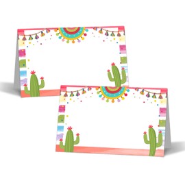 Fiesta Table Place Cards - 25PCS Tent Cards - Taco Cactus Mexican Themed Food Lables - Name Place Cards for Table Setting - Name Cards for Birthday Party Baby Shower - Scored for Easy Folding -07