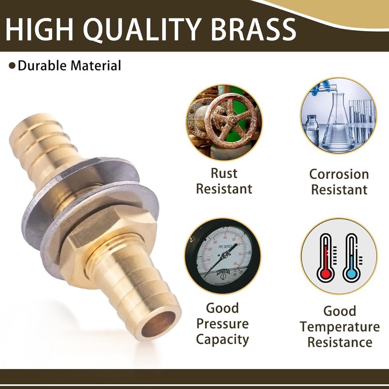 1/4" Brass Hose Barb Thru-Bulk Bulkhead Fitting,Straight Hex Union Fitting