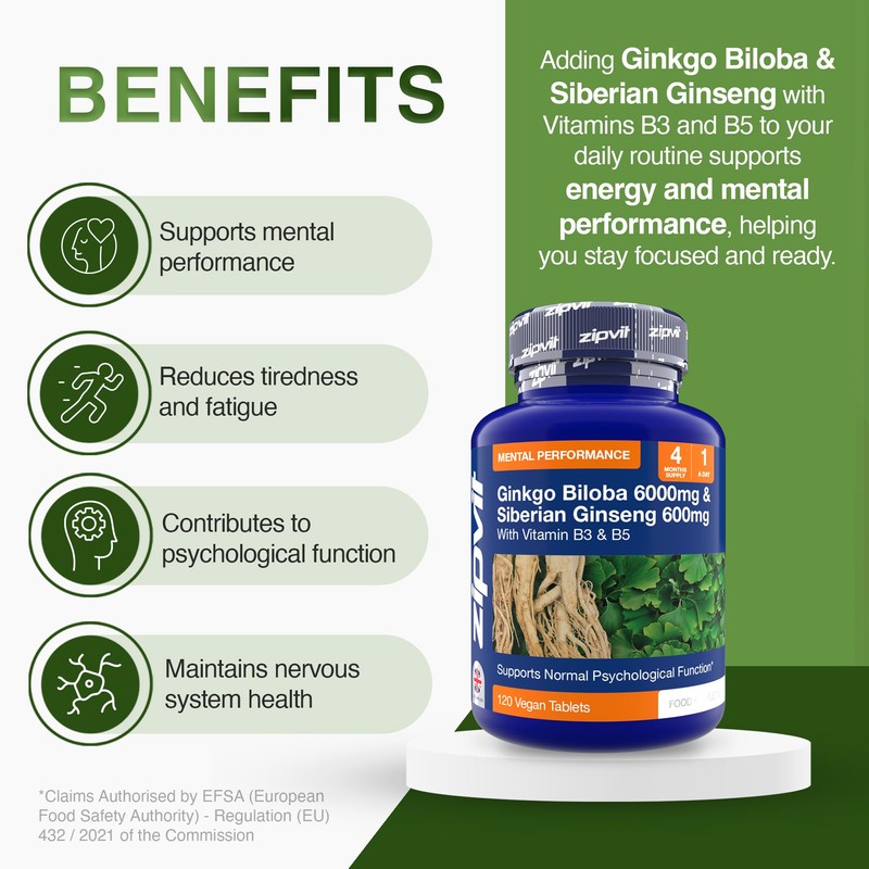 Zipvit Ginkgo Biloba 6000mg & Siberian Ginseng 600mg with Vitamin