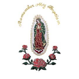 White Satin Stole Scarf Sash for Baptism Christening Embroidery Blessed Virgin Mary Guadalupe Gold Silver (#3_Gold_English)