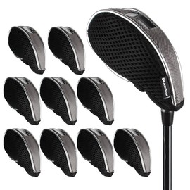Andux Mesh Golf Iron Club Head Covers with Clear Window 10pack (Black/grey)