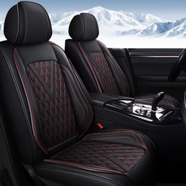 IKABEVEM Full Set Car Seat Covers Fit for Nissan Titan 2009-2024 Faux Leather Seat Cushion 2 Rows 5 Seats Waterproof Anti-Slip Automotive Interior Accessories (Red Line)