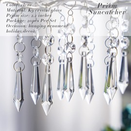 20pcs 55mm Chandelier Icicle Crystal Prism Suncatcher,Clear Chandelier Crystals Replacement,Crystals for Chandeliers with Hooks for Windows Wedding Lamp Decoration