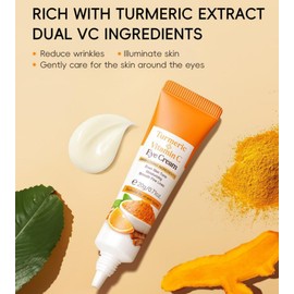 Vitamin C Turmeric Eye Cream for Dark Circles and Puffy Eyes, Moisturizing Under Eye Brightener, Lightweight Anti-Aging Skincare for All Skin Types