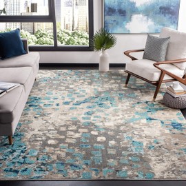 Safavieh Madison Collection MAD425E Boho Abstract Distressed Area Rug, 8' x 10', Grey / Blue