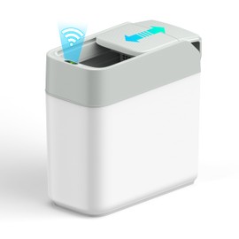 Small Trash Can for Bathroom, Automatic Touchless Slide Lid Garbage Bin with Motion Sensor, Never Bump Your Hand, 2 Gallon Slim Waste Basket for Bathroom, Bedroom, Kitchen, Office, with 3 Pack Bags