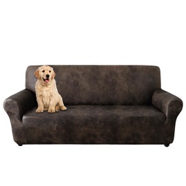 molasofa Sofa Covers for Home Décor,Soft 3 Cushion Couch Covers for Sofa Covers Leather-Like Spandex,1-Piece Couch Cover for Dogs/Cats/Kids(Sofa, Dark Brown)