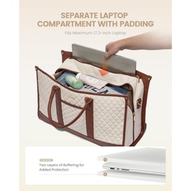 LOVEVOOK Travel Weekender Bags for Women, Quilted Carry On Duffle With Laptop Compartment Airplanes Approved, Large Overnight Bag with Toiletry Bag for Hospital Labor Delivery, Gym, Yoga, Beige-brown