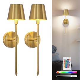 Battery Operated wall sconce set of 2,Wireless 5200mAh Rechargeable wall sconces,Stepless Dimming cordless wall sconces for Hallway, Bedroom,Living Room,3000K/4000K/6000K CCT Selectable,15 colors RGB
