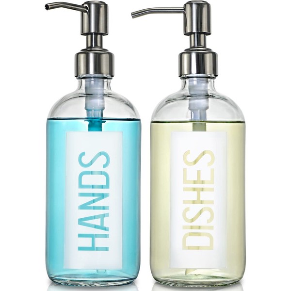 JASAI 2Pack 18OZ Glass Soap Dispenser with Rustproof 304 Stainless