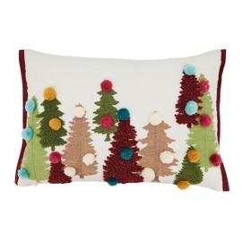 SARO LIFESTYLE Festive Forest Pom Pom Christmas Trees Down Filled Throw Pillow, Multi, 14"x20"