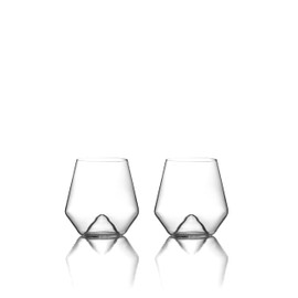 Sempli Monti Rosso Stemless Wine Glasses Set of 2 - Hand Blown Wine Glass Set, Glassware for Red Wine, Premium Crystal, Aerating Inverted Bottom, Ultra Clear, Thin Rim - 17.75 oz