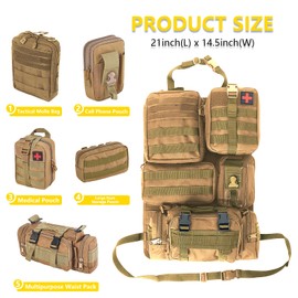 Universal Tactical Seat ​Back Organizer Vehicle Molle Panel Organizer Storage Bag with 5 Detachable Molle Pouch for All Vehicel Such as Jeep,Truck,SUV, Car, Ford,Chevy etc (A model-Khaki)