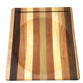 Quality USA Multi Wood Ulu Mezzaluna Knife Cutting Chopping Bowl Board 9" x 8.5 Medium Size 6" Bowl Top Slot for Knife