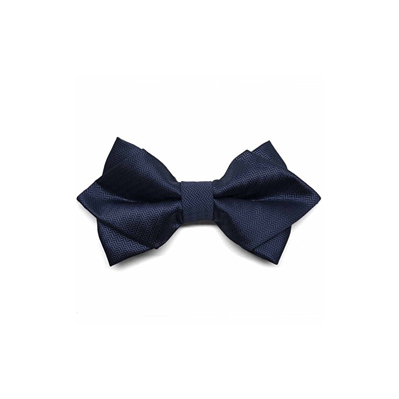 tiemart Diamond Tip Bow Tie (Navy Blue Herringbone)