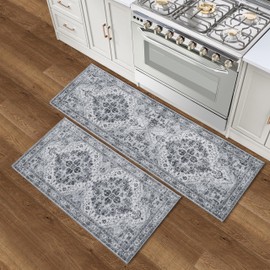 Wyatt & Ash Dream Mink Washable 2-Piece Set Geraldine Grey Geometric 24"x72" Runner & 24"x48" Accent