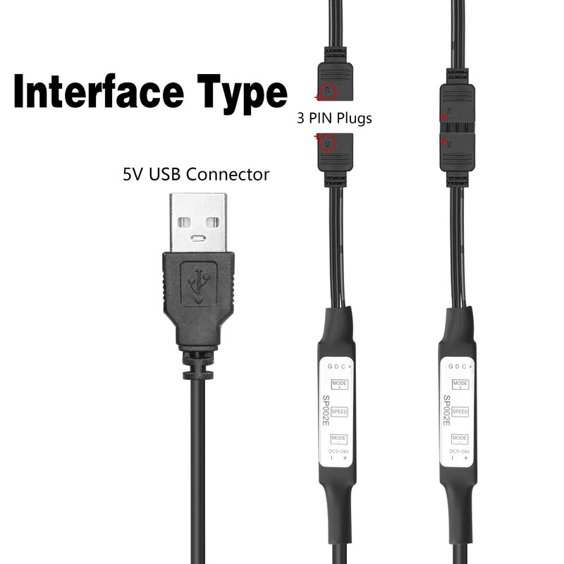 YACSEJAO 5V USB LED Strip Controller 1.3FT/40CM USB to 3Pin