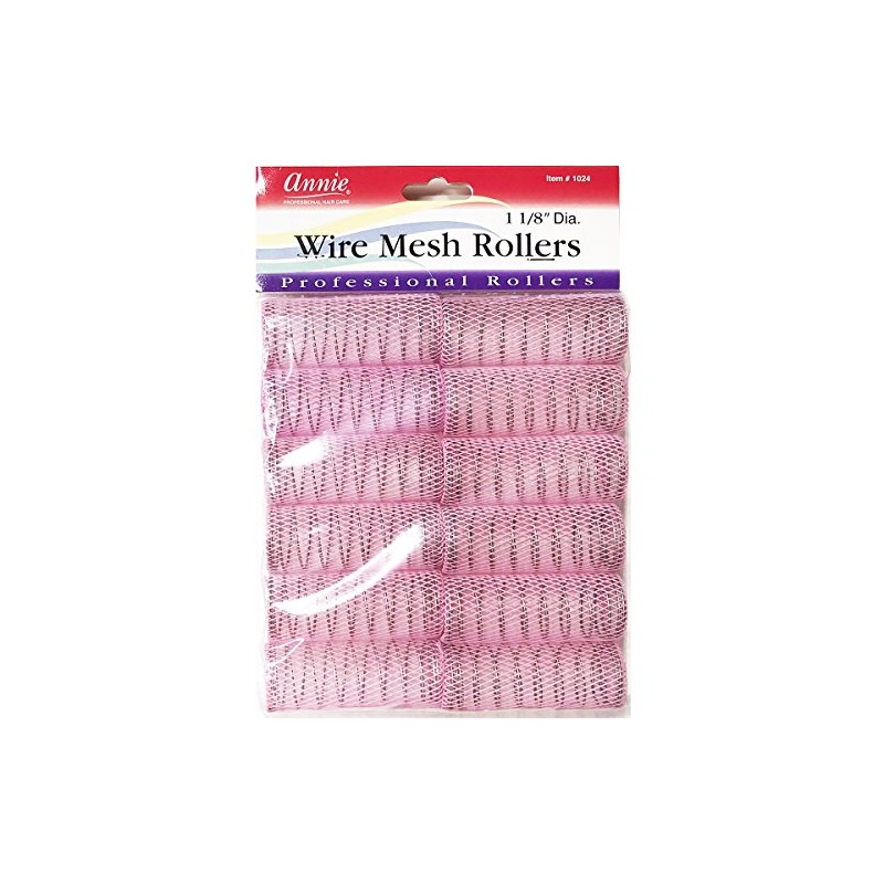 Annie Wire Mesh Rollers #1024, 12 Count Pink Large 1