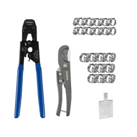 EFIELD Pex Cinch Clamp/Ear Hose Clamps Crimping Tool for Stainless Steel Clamps Sizes from 3/8" to 1" with Metal Pipe Cutter 20pcs 1/2" and 10 pcs 3/4" Clamps Suit all US F2098 Standards