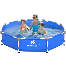 Hanjet Inflatable Pool for Kids and Adults, 8 FT x 20.04 Inch Oversized Round Thickened Family PE Swimming Pool for Toddlers, Outdoor, Garden, Backyard, Summer Water Party Dog
