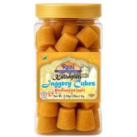 Rani Kolhapuri Jaggery Cubes (Unrefined Cane Sugar) 35oz (2.2bs) 1kg PET Jar ~ All Natural, No Color added, Gluten Friendly | Vegan | NON-GMO | Kosher | No Salt or fillers