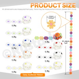 Rustark 9Pcs 1 Yard x 1Inch Colorful Daisy Flower Lace Trim Embroidered Trim Ribbons Lace Fabric Sewing Lace Trim Vintage Lace Trims Lace Ribbon for DIY Craft Sewing Gift Wrapping Wedding Decoration