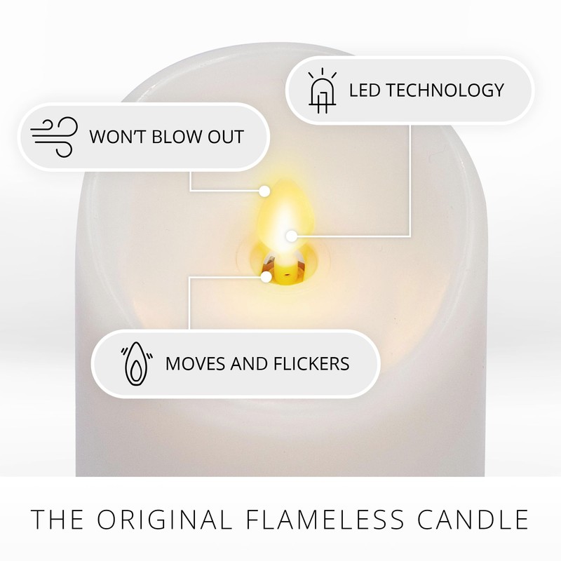 Luminara White Moving Flame Pillar Flameless LED Candle, Scalloped Edge,