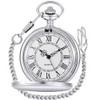 Alwesam Silver Smooth Quartz Pocket Watches Round Roman Numeral White Dial with 37cm Chain Best Gifts