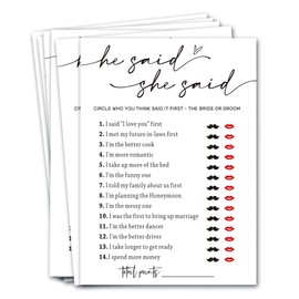 Wedding Shower Games Cards, Guest Who Said It, He Said She Said Game Cards, Bridal Shower Games 25 Guests, Engagement Party Wedding Games for Guests, Minimalist White Wedding Party Supplies - A07