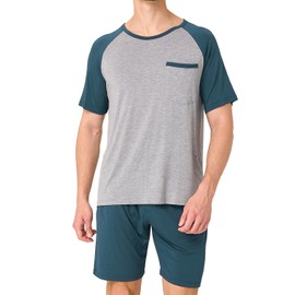 BAMBOO COOL Mens Pajama Set Summer Pjs Sleepwear Short Sleeve Shirts Soft Lightweight Sleep Sets Loungewear with Pockets Green