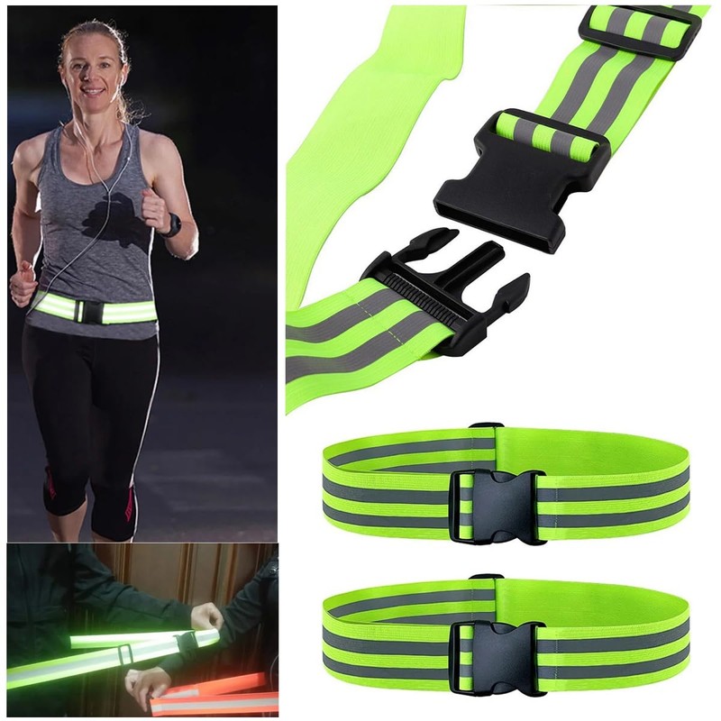 SquEqu 2 Pack Reflective Sash Elastic Stretchy Reflective Bands High