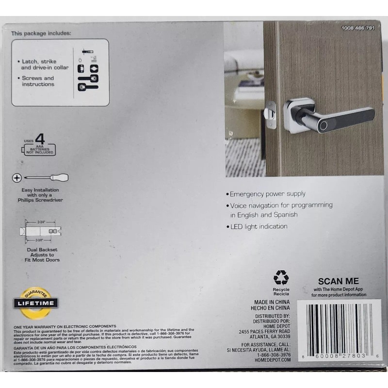 DEFIANT Satin Nickel Door Lever with Biometric Fingerprint Deadbolt. LH01-SN