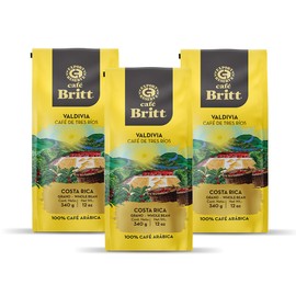 Café Britt® - Costa Rican Tres Rios Valdivia Coffee (12 oz.) (3-Pack) - Whole Bean, Arabica Coffee, Kosher, Gluten Free, 100% Gourmet & Medium Light Roast