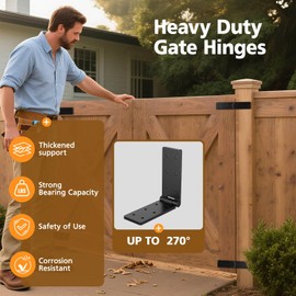 Heavy Duty Gate Hinges,Heavy Duty Folding Butt Hinges,Black Gate Hinge with Screws,for Wood Fence Patio Door(2, Black)