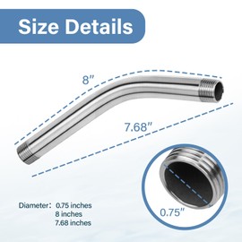 123815 8 Inches Shower Arm Shower Pipe Arm Extension Replacement Parts for Moen Shower Head, Chrome Color