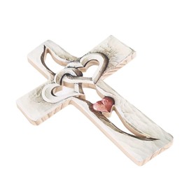 LiebeWH Carved Wooden Cross Intertwined Hearts Wall Art for Home Study Bedroom, 9.1x6.7in (red love cross)