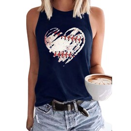 MHTOR - playera sin mangas con cuello redondo para mujer, estampado de camisetas de béisbol, diseño gráfico de entrenamiento, informal, sin mangas, para verano, Azul oscuro, S