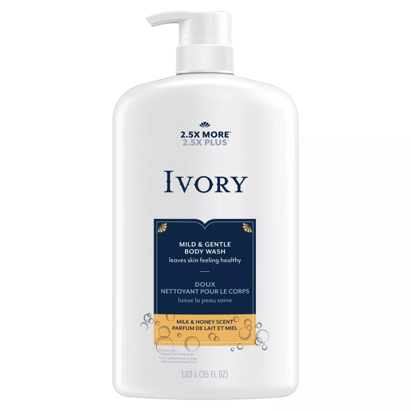 Ivory Mild & Gentle Body Wash, Milk & Honey Scent,