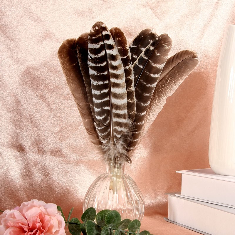 THARAHT 24pcs Natural Wild Turkey Wing Feathers Quill Bulk 10-12inch