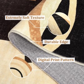 RUGSREAL Washable Rug 5x7 Abstract Circles Area Rug Non Slip Floor Carpet Contemporary Soft Rug Low Pile Accent Rug for Indoor Living Dining Room, Brown