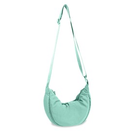 Nylon Crescent Crossbody Bag for Women Purses Trendy Men,Small Travel Sling Bag Hobo,Lightweight Fanny Pack with Zipper Adjustable Strap,Round Soft Shoulder Pouch Bag for Everyday Use Sport(Cyan)
