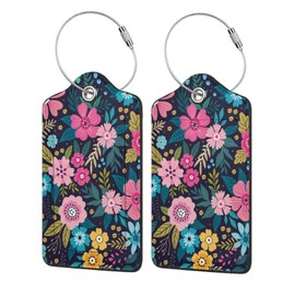 Floral 2 Pack Luggage Tag for Suitcase Label Cute Unique Leather Suitcase Tags Identifiers with PU Privacy Name Address Labels & Durable Steel Loop for Women Men Travel