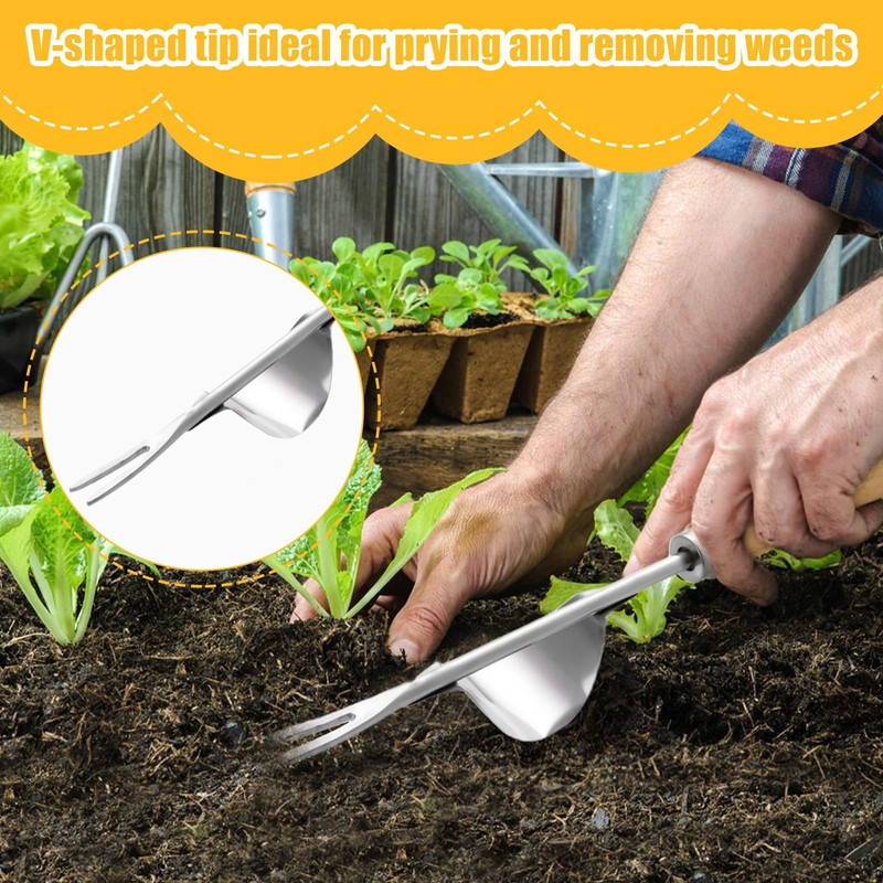Dandelion Weed Puller With V-Shape Fork, Wood Handle Dandelion Removal