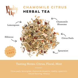 Pinky Up Chamomile Citrus Herbal Tea, Full Leaf Chamomile Tea with Lemongrass, Spearmint, and Hibiscus, Naturally Caffeine-Free, Compostable Pyramid Sachets, Floral and Citrusy, 1.6 oz, 15 Sachets