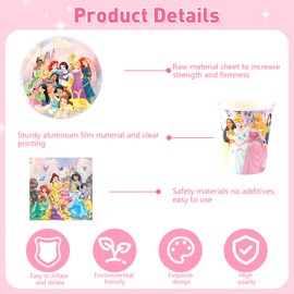 Pgz 70PCS Princess Birthday Party Decorations, Cartoon Theme Party Supplies Include Birthday Banner, Balloons, Happy Birthday Plates, Tablecloth for Kids Birthday Party