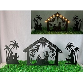Christmas Garden Jesus Scene Decor, Solar Lighted Outdoor Nativity Set with 9 LED Lights, Christmas Decoration for Indoor Outdoor Holiday Party Garden Yard Lawn Decor