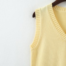 Men Women Knitted Cotton V-Neck Vest JK Uniform Pullover Sleeveless Sweater School Cardigan Yellow