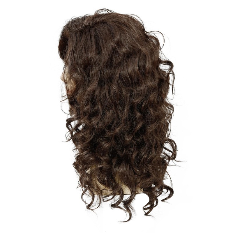 FYXZHUO Mens Long Curly Dark Brown Wig with Necklace for
