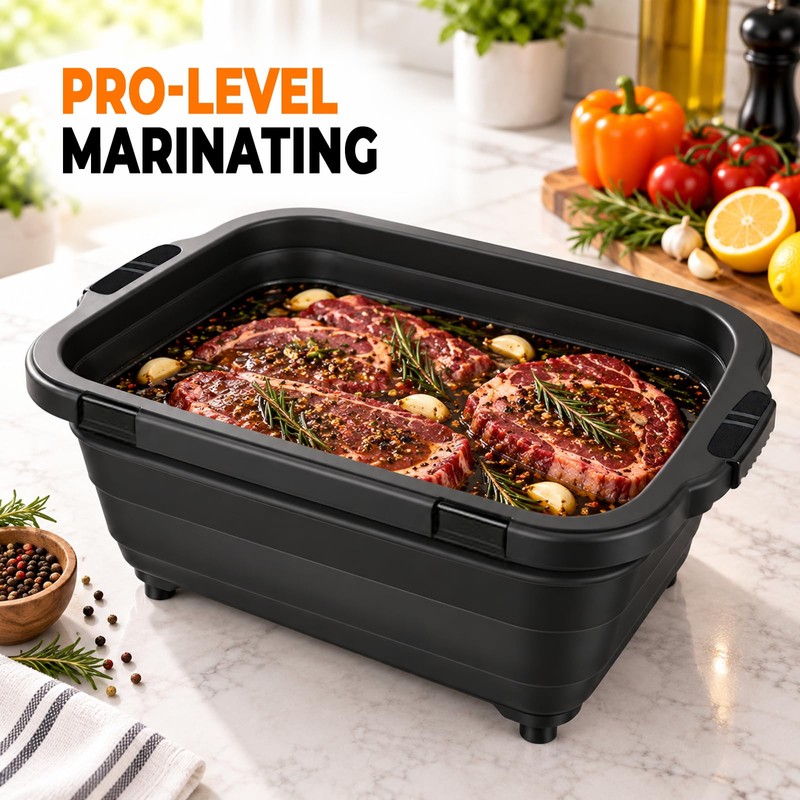 XL Collapsible BBQ Prep Tub with Locking Lid and Cutting