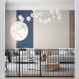 WAOWAO Baby Gate 76.38-81.10" Extra Wide Pressure Mounted Walk Through Swing Auto Close Safety Black Metal Toddler Kids Child Dog Pet Puppy for Stairs,Doorways,Kitchen